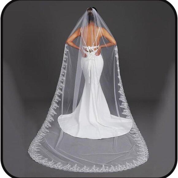 Accessories - Lace Wedding Veil Tulle 118-Inch Long Cathedral Bridal Veels for Brides